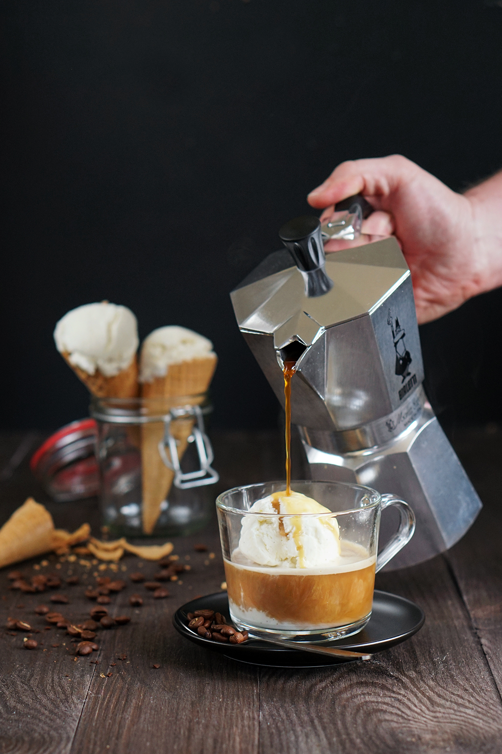 lody, cafe affogato, lody z kawą, espresso, kawiarka, bialetti